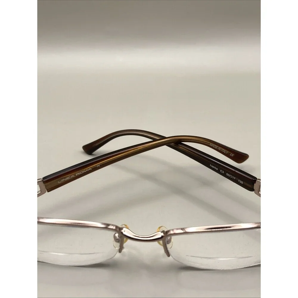 Linea Roma Ivanka C3 50 17 135 Geometric Brown Eyeglasses Frames & Case Italy